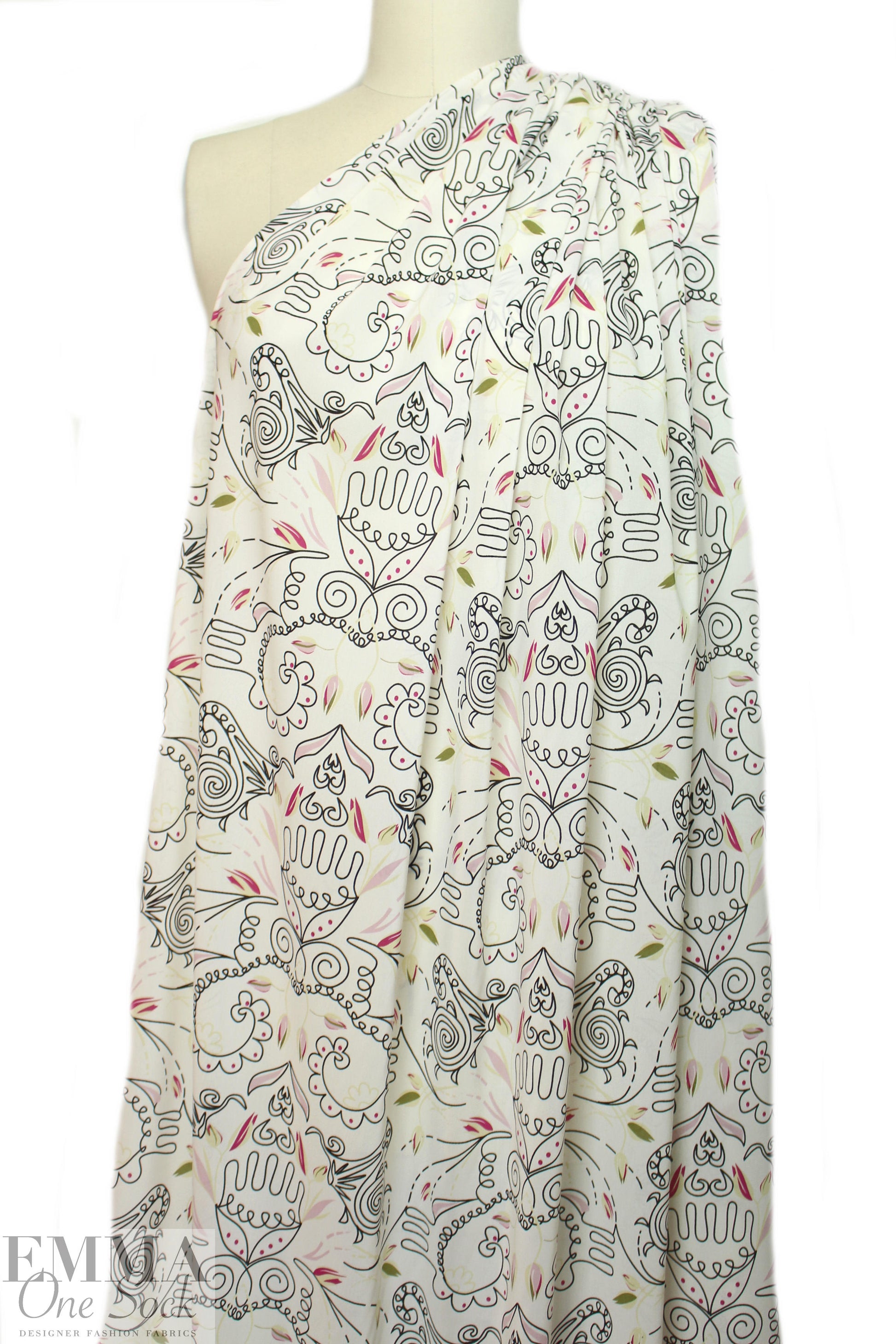 NY designer doodly graphy silk stretch blouseweight