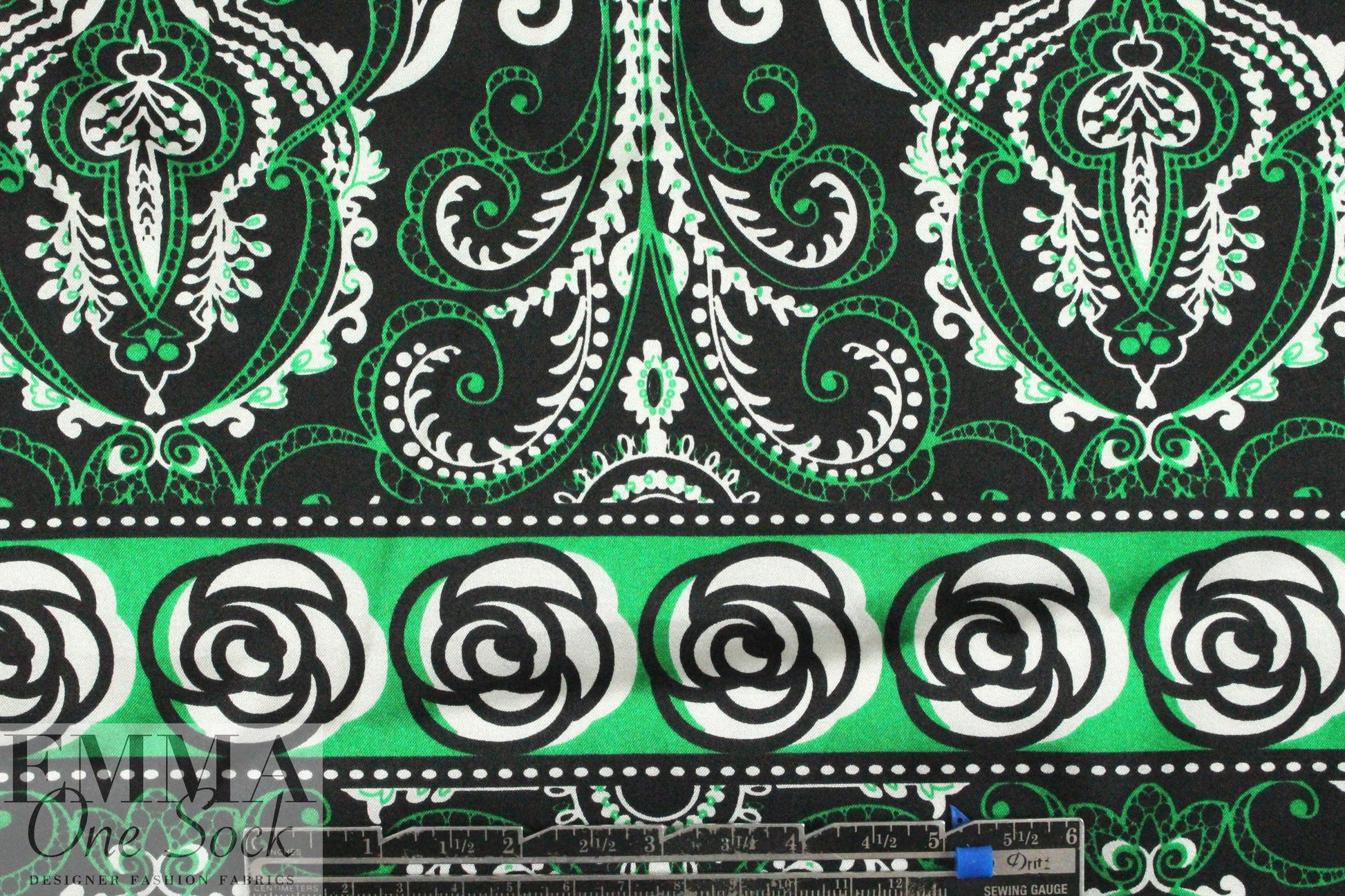 NY designer kelly scroll panel stretch silk charmeuse