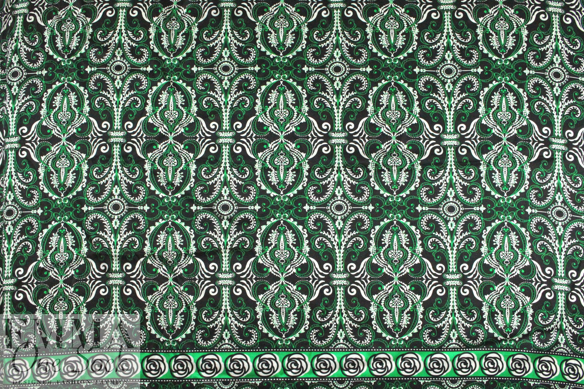 NY designer kelly scroll panel stretch silk charmeuse