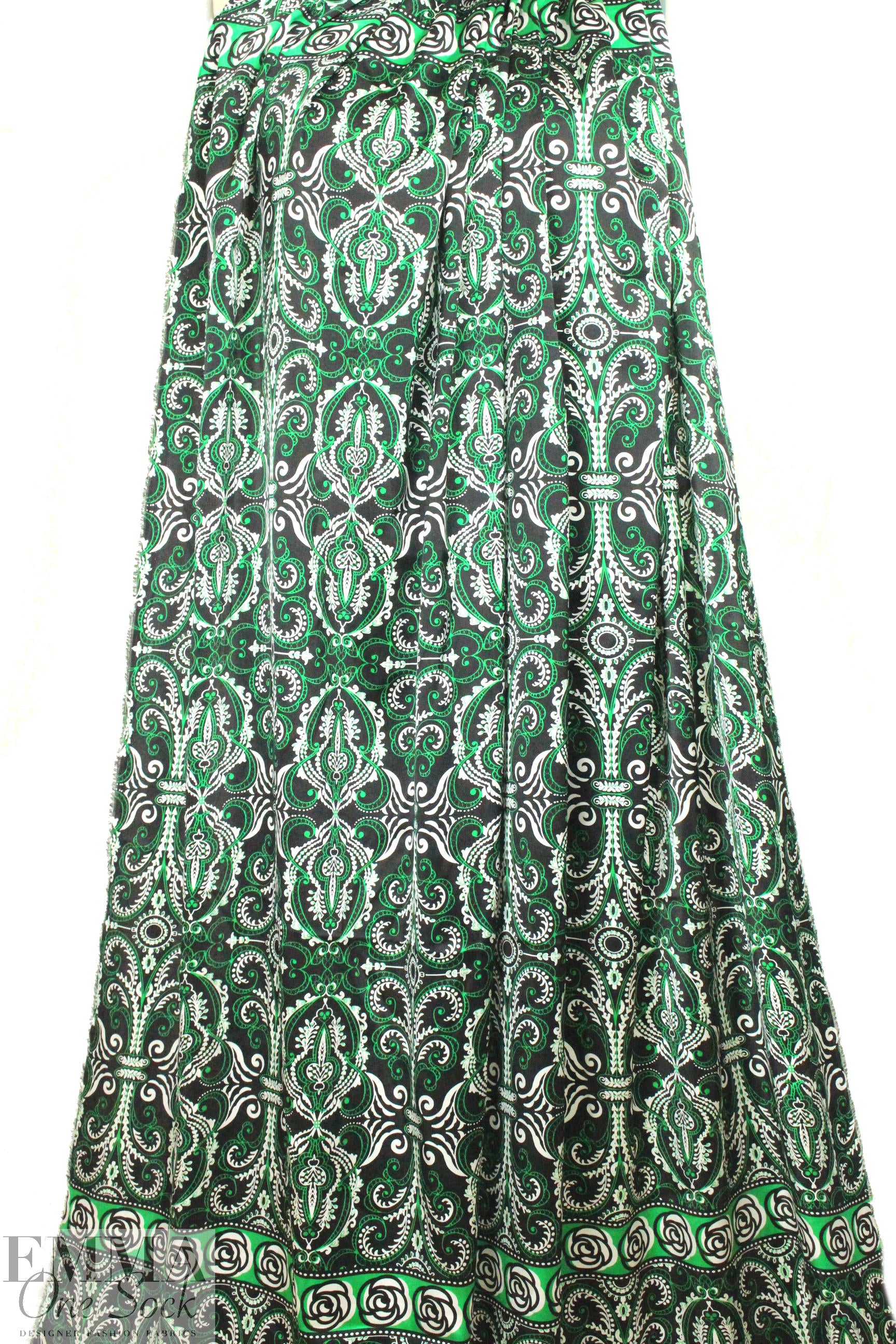 NY designer kelly scroll panel stretch silk charmeuse