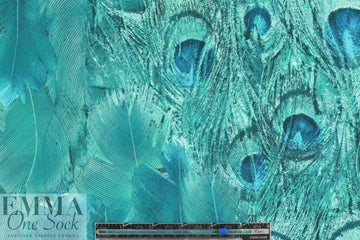 NY designer peacock montage stretch silk chiffon