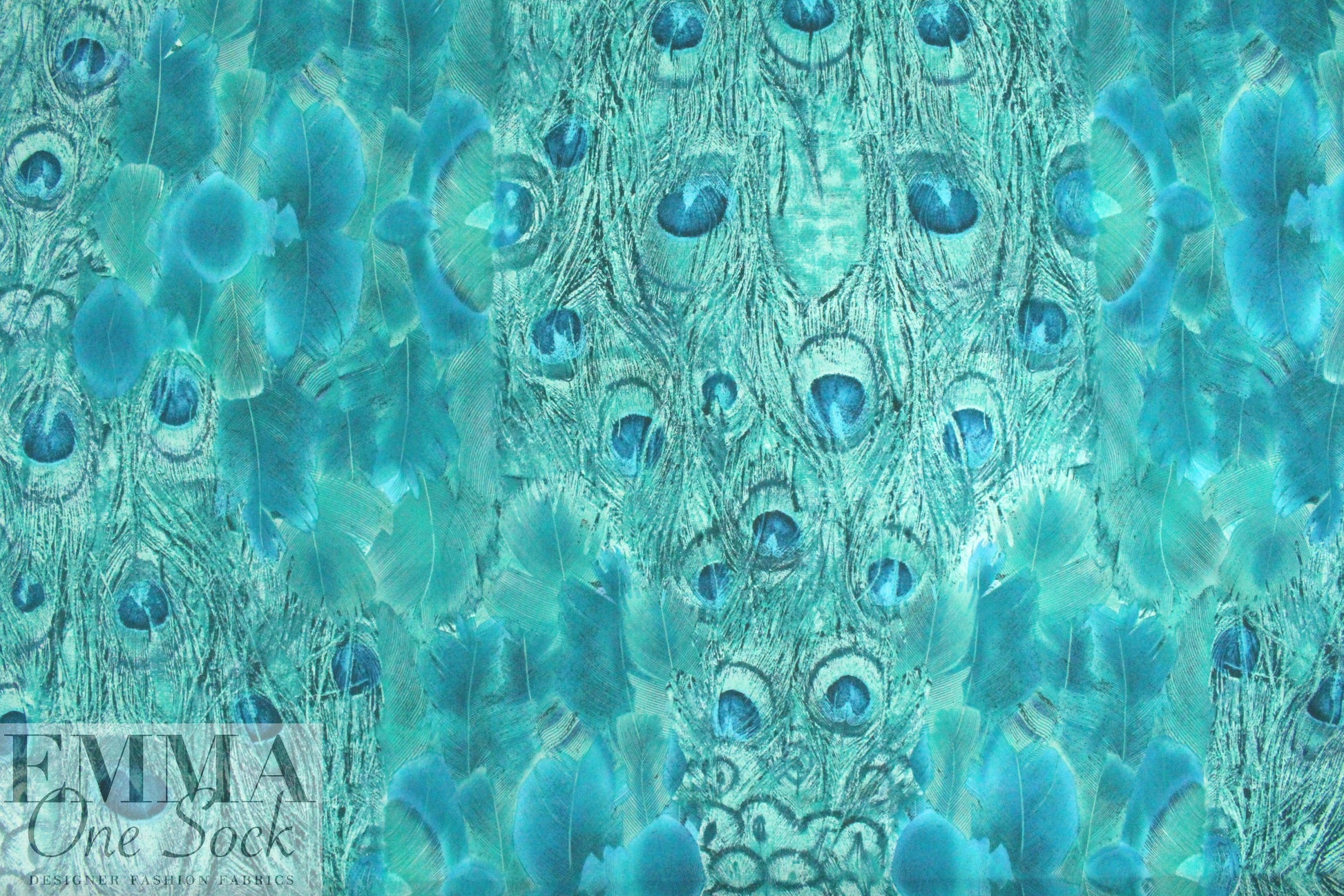 NY designer peacock montage stretch silk chiffon
