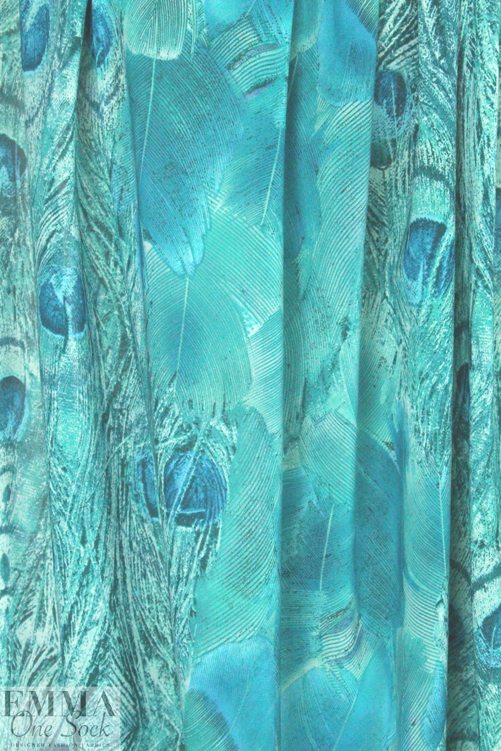NY designer peacock montage stretch silk chiffon