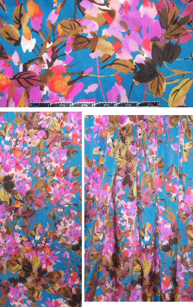 Tahari sky/orchid floral stretch silk charmeuse