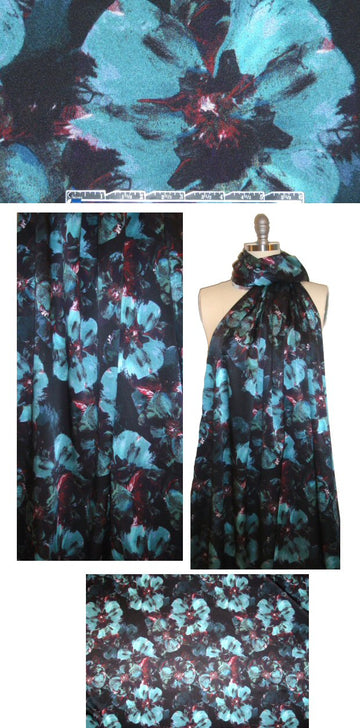 Italian ruby/sky floral stretch silk charmeuse
