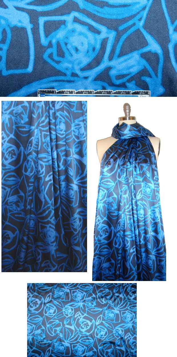 NY designer graffiti flowers stretch silk charmeuse
