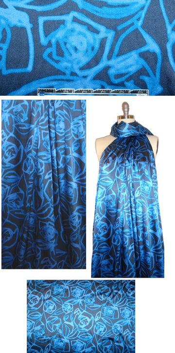 NY designer graffiti flowers stretch silk charmeuse