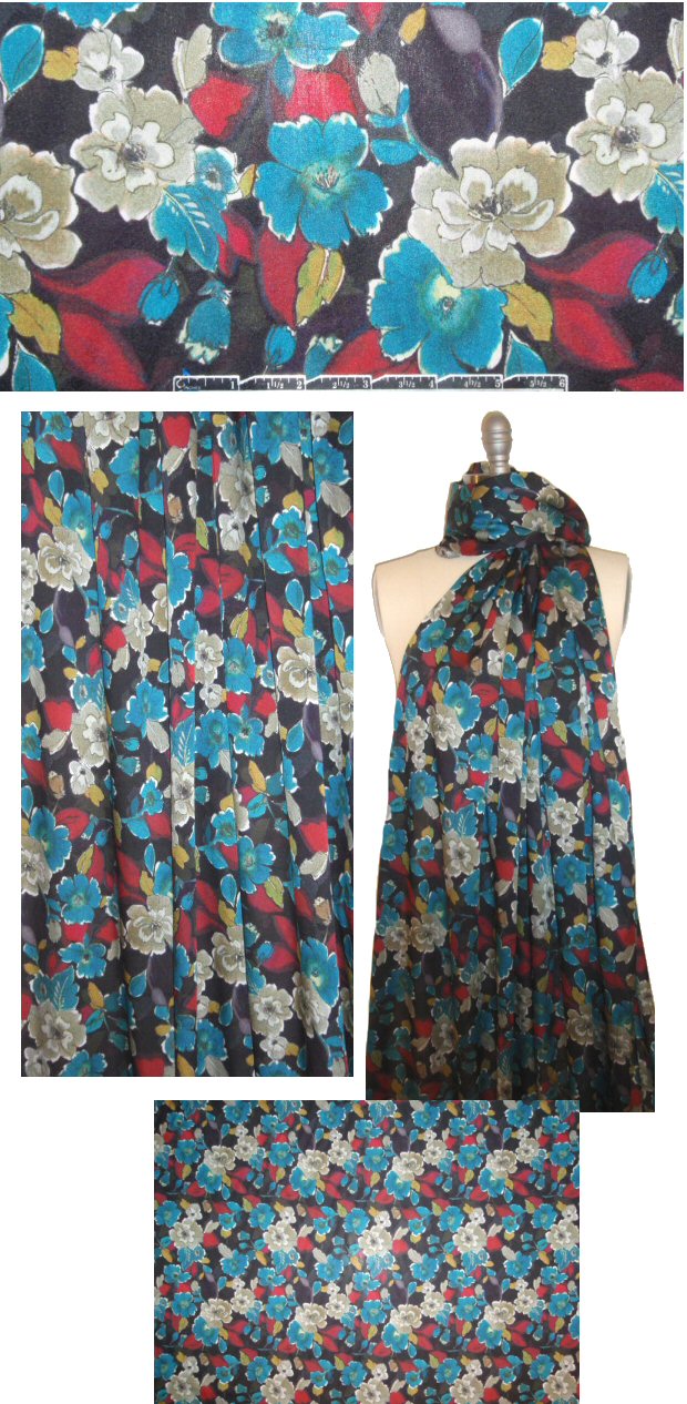 Italian ruby/teal floral stretch silk blouseweight