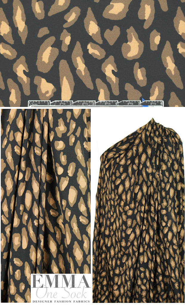 NY designer stylized cheetah stretch silk crepe