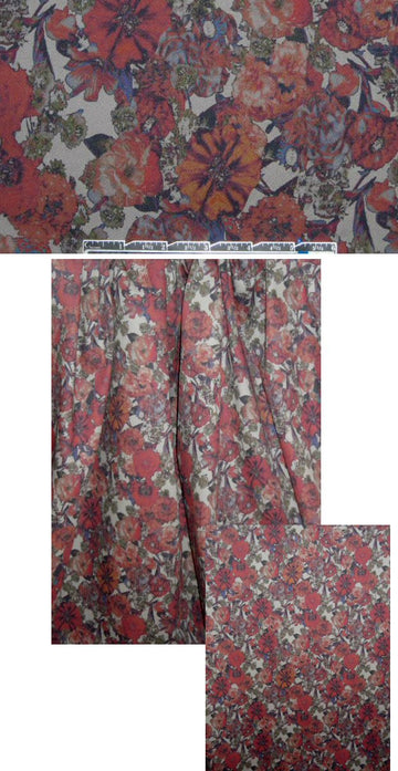 French garden floral stretch twill - brick/rust 1.33 yds