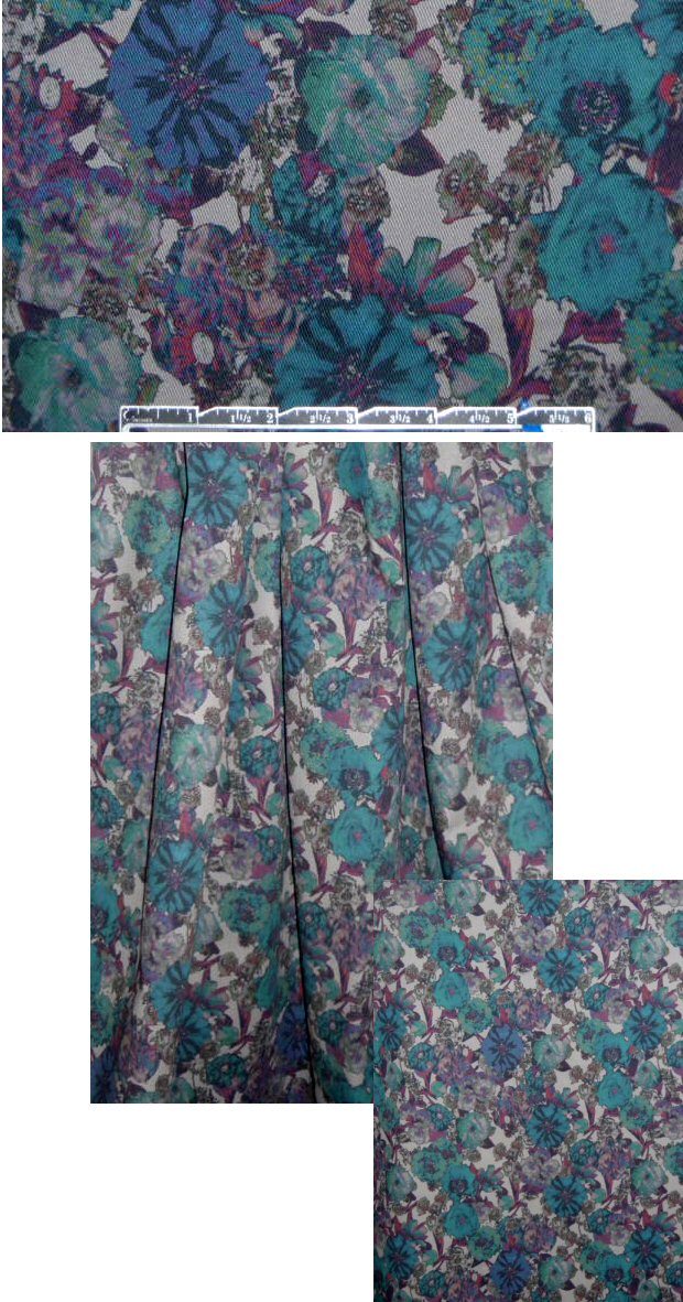 French garden floral stretch twill - teal/violet