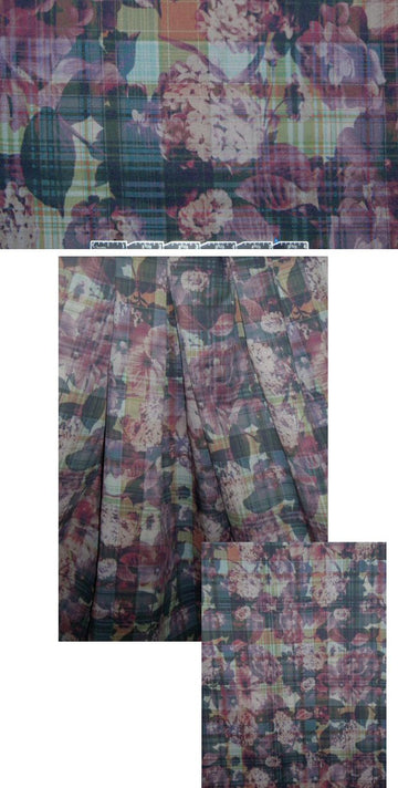 French floral plaid stretch twill - indigo/green