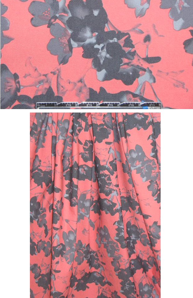 silhouette blossoms printed stretch twill - salmon rose .875 yds