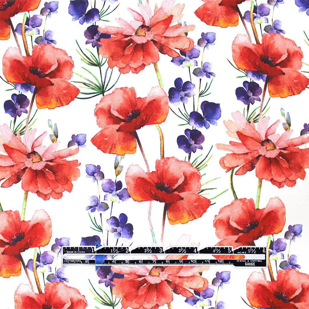 Italian 'poppy and purple' stretch cotton sateen 1.5 yd