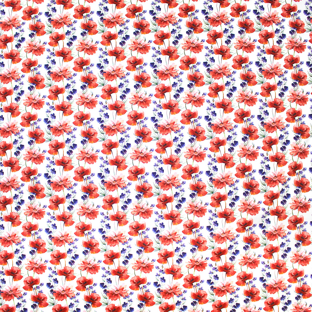 Italian 'poppy and purple' stretch cotton sateen 1.5 yd