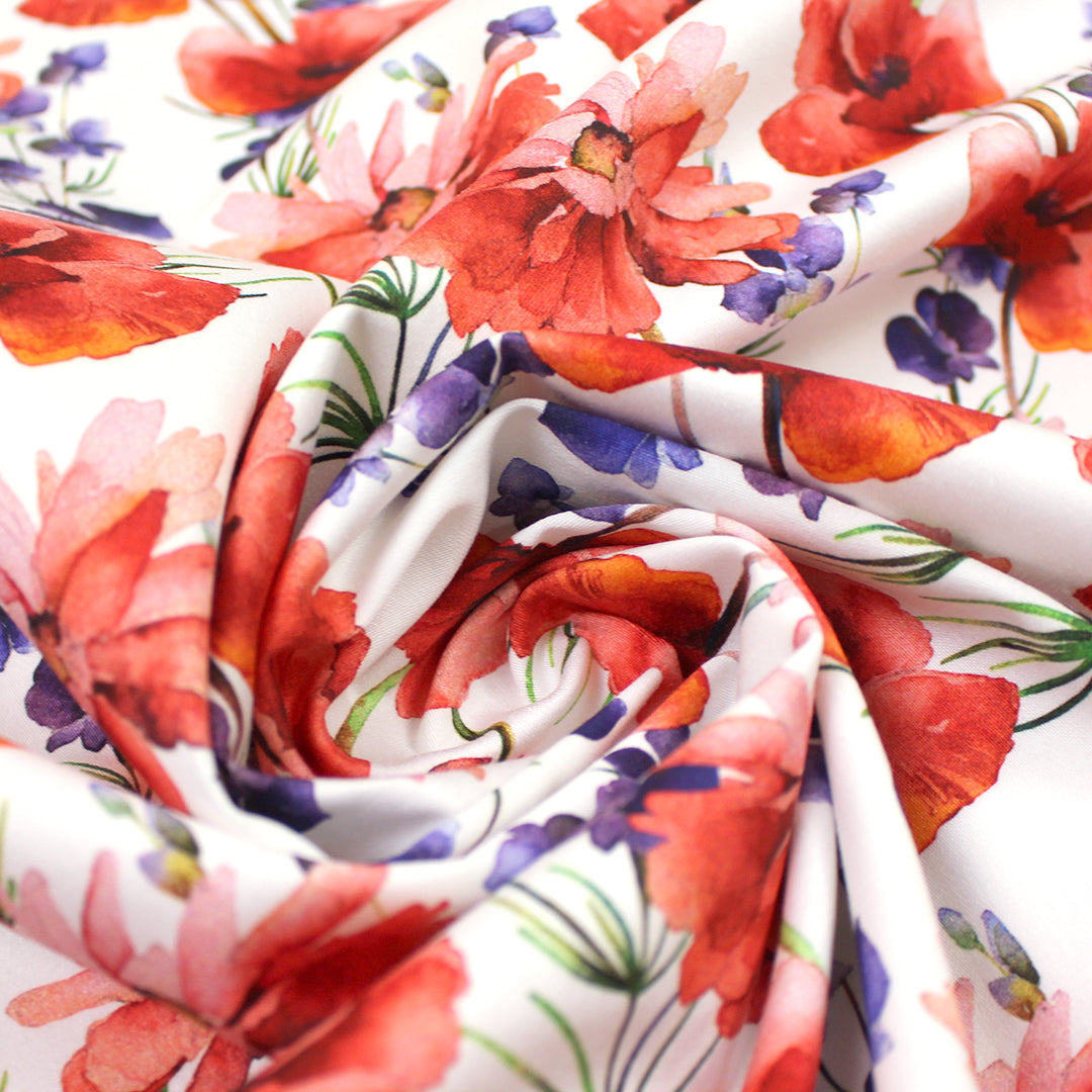 Italian 'poppy and purple' stretch cotton sateen 1.75 yd