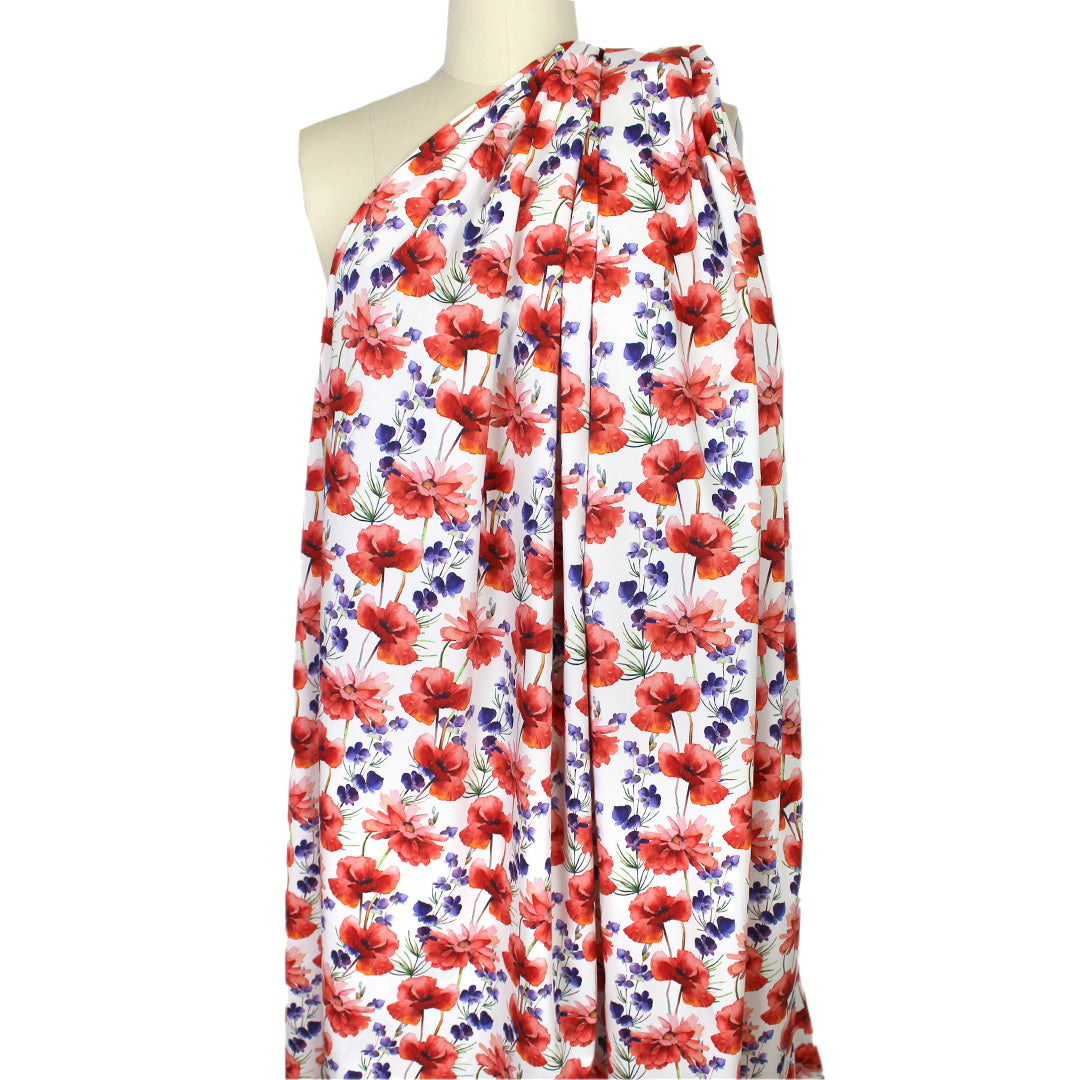 Italian 'poppy and purple' stretch cotton sateen 1.5 yd