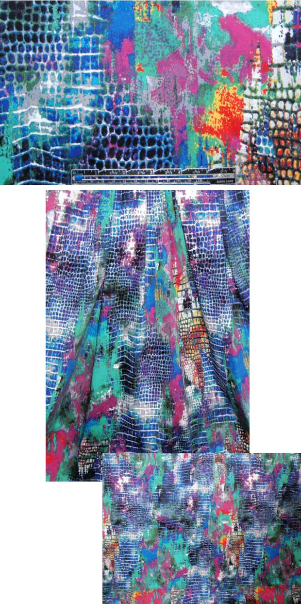 reptile abstract montage printed stretch twill