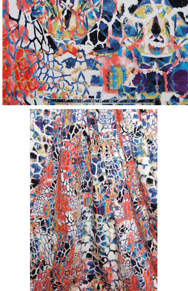 totem/animal mosaic printed stretch twill