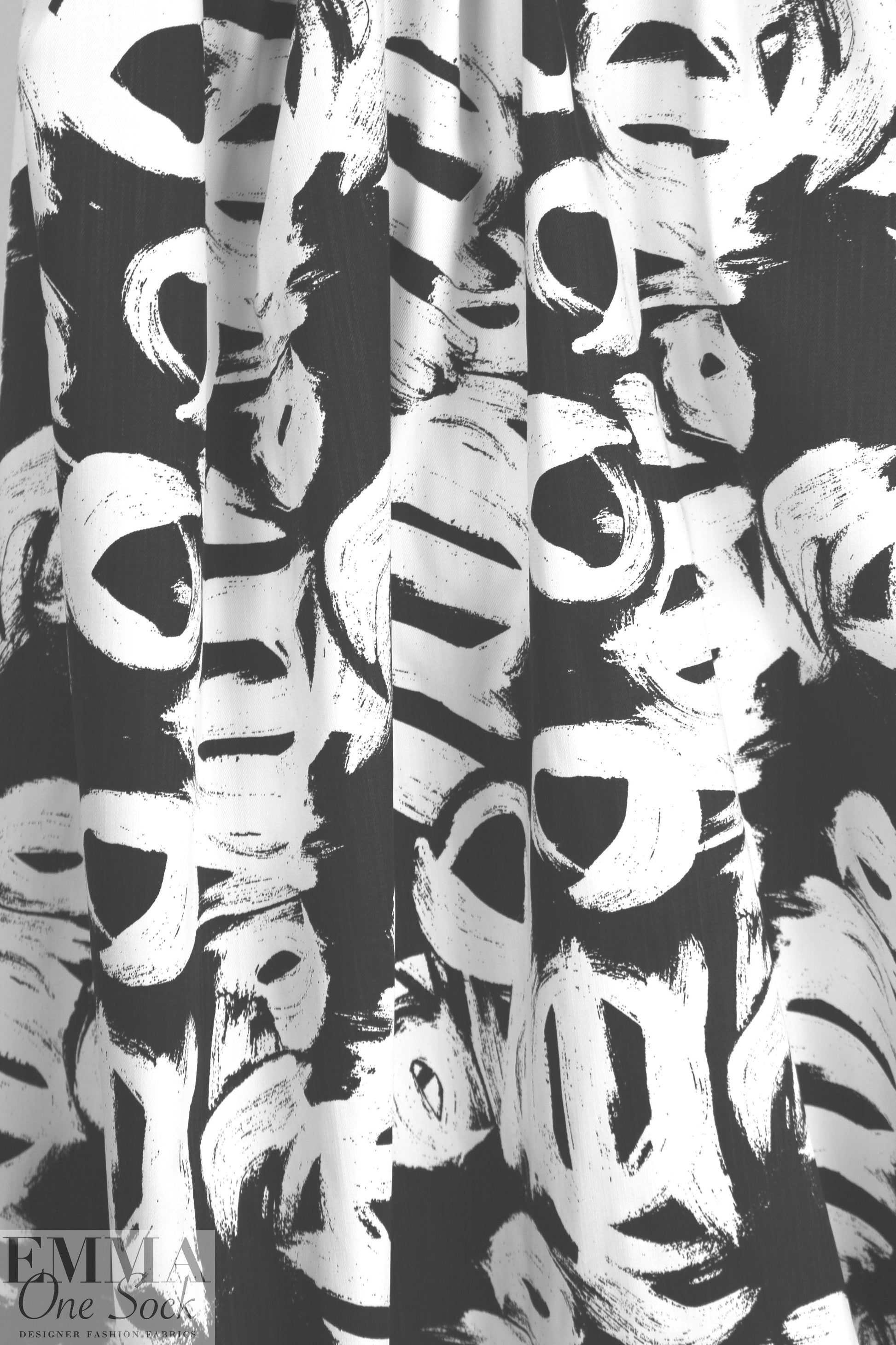 Italian bold brush printed stretch denim