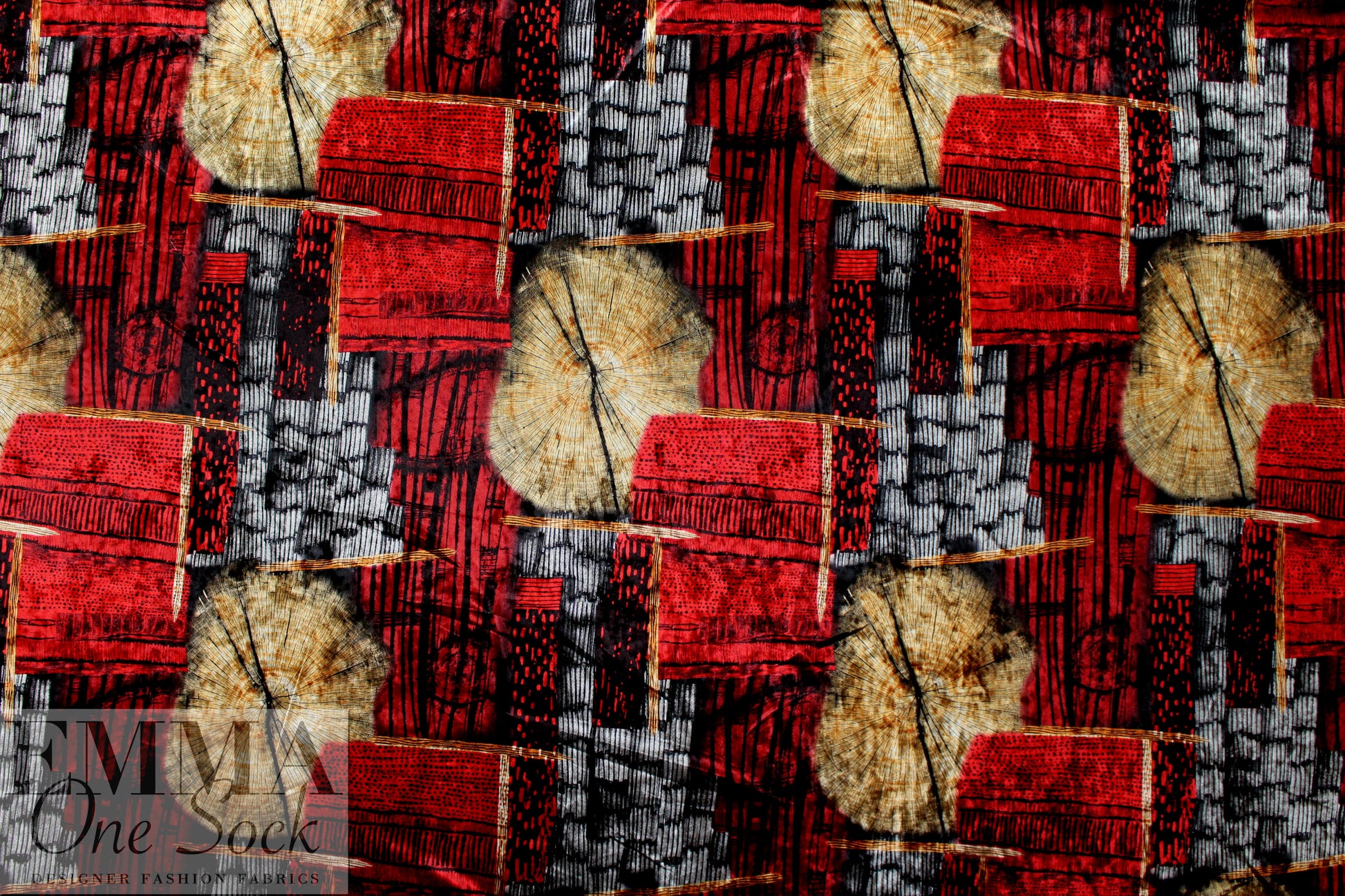 'organic shapes' design stretch velvet - red/tan