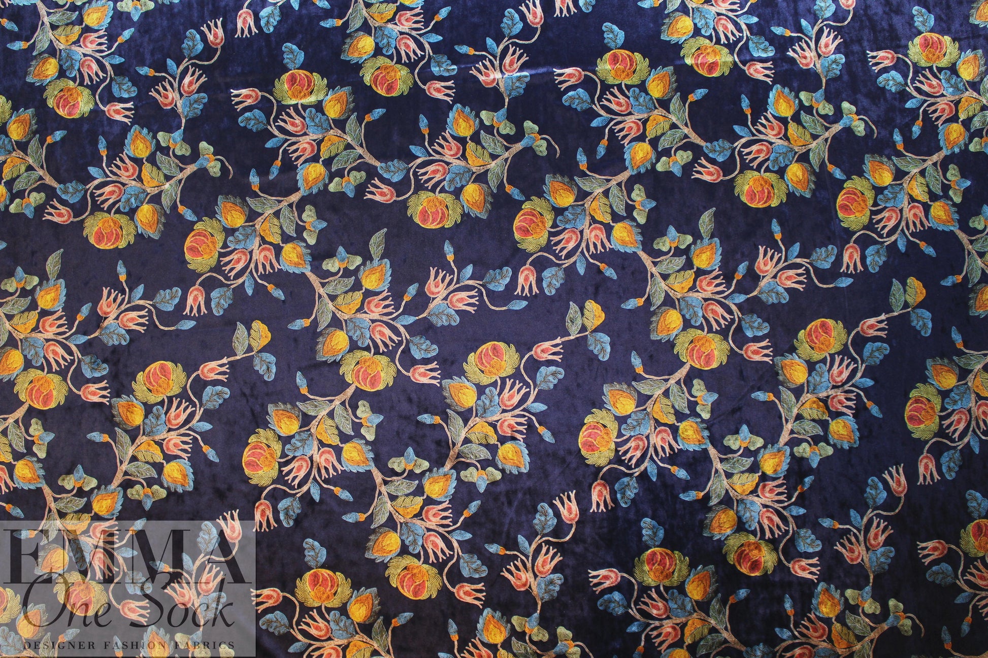 'decorative embroidery' floral stretch velvet 1.5 yds