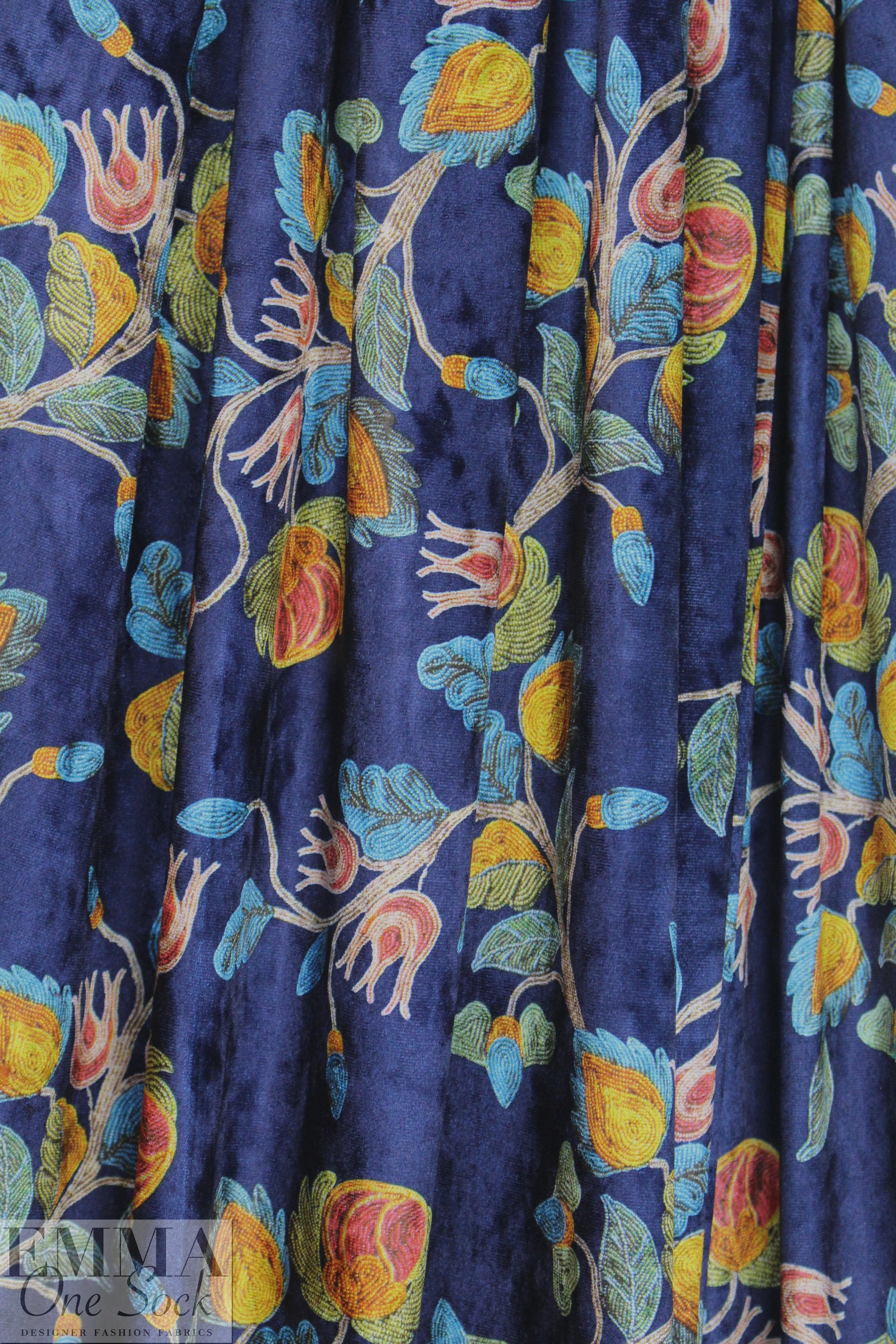 'decorative embroidery' floral stretch velvet 1.5 yds