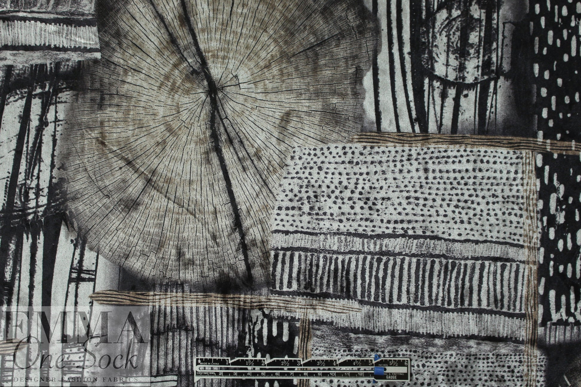 'organic shapes' design stretch velvet - silver/black