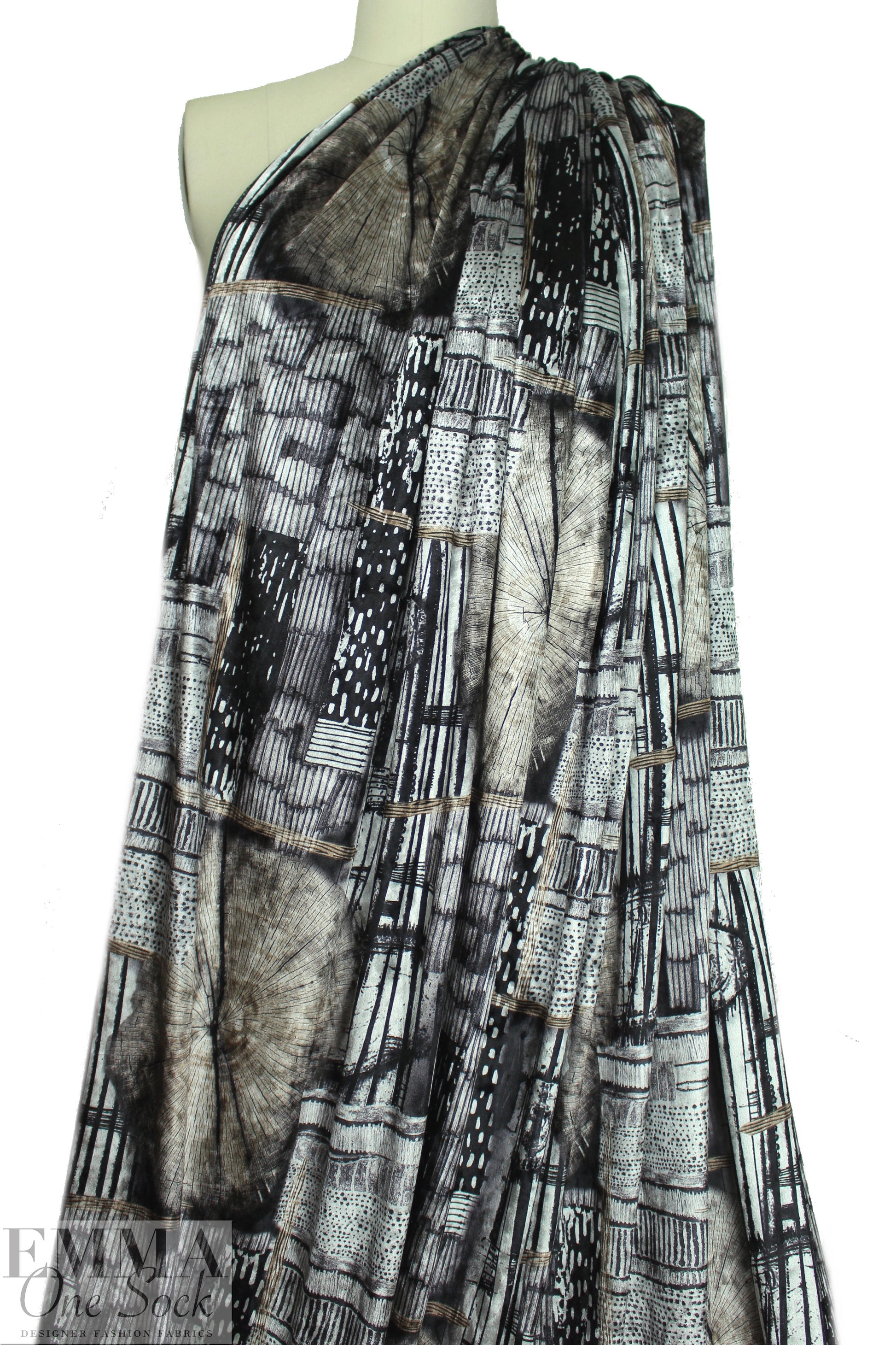 'organic shapes' design stretch velvet - silver/black 1.625 yd
