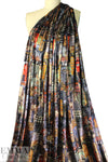 'urban montage' design stretch velvet - cheddar/indigo 1.25 yds