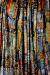 'urban montage' design stretch velvet - cheddar/indigo .5 yds