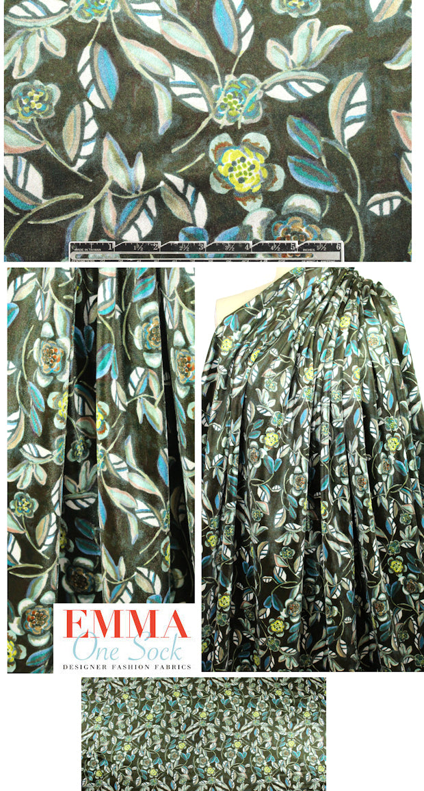 NY designer loden floral velvet 'scuba' knit