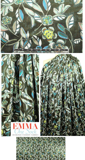 NY designer loden floral velvet 'scuba' knit