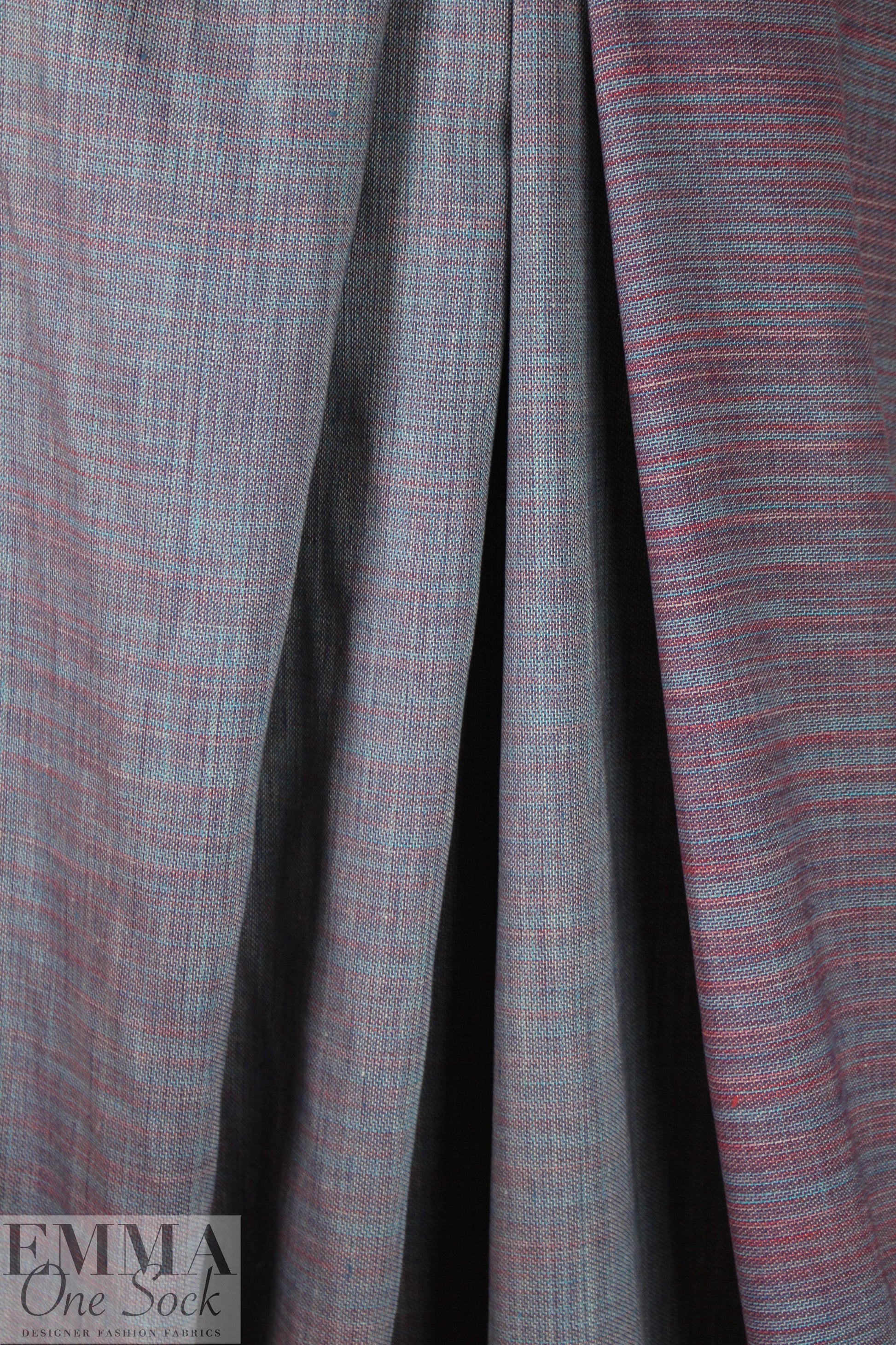NY designer linen/cotton melange woven - plum/turquoise