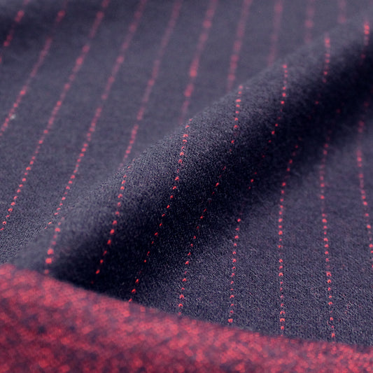 Di0r pinstripe doubleface wool knit suiting - navy/crimson 1.5 yds