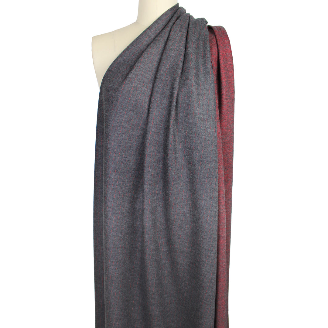 Di0r pinstripe doubleface wool knit suiting - garnet/charcoal 1.75 yds