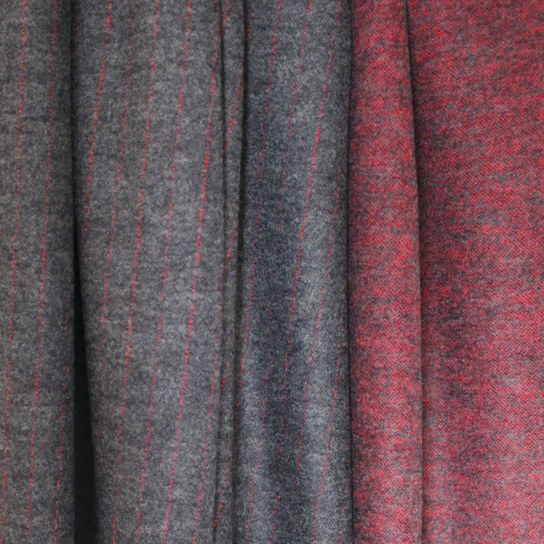 Di0r pinstripe doubleface wool knit suiting - garnet/charcoal 1.75 yds