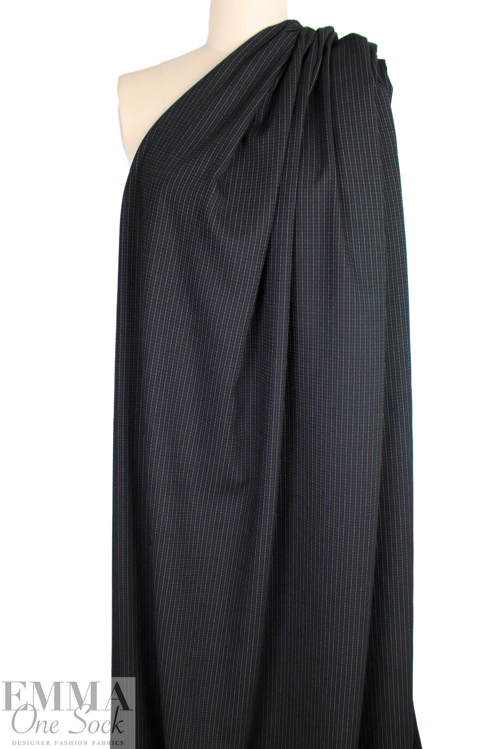 Italian all-wool black/sand striped twill suiting