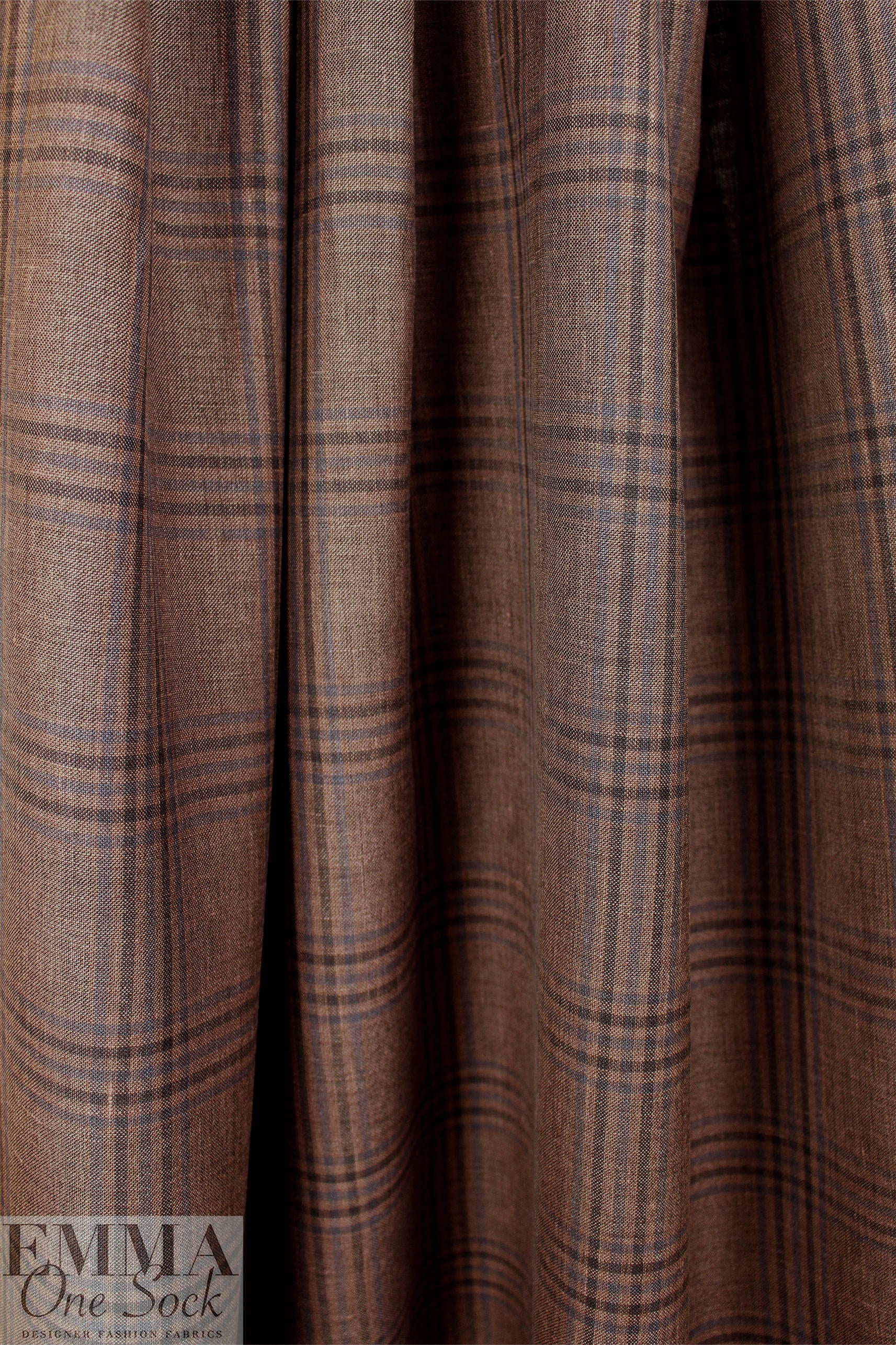 Italian linen/wool/silk plaid suiting - acorn, slate, off black 2.25 yd