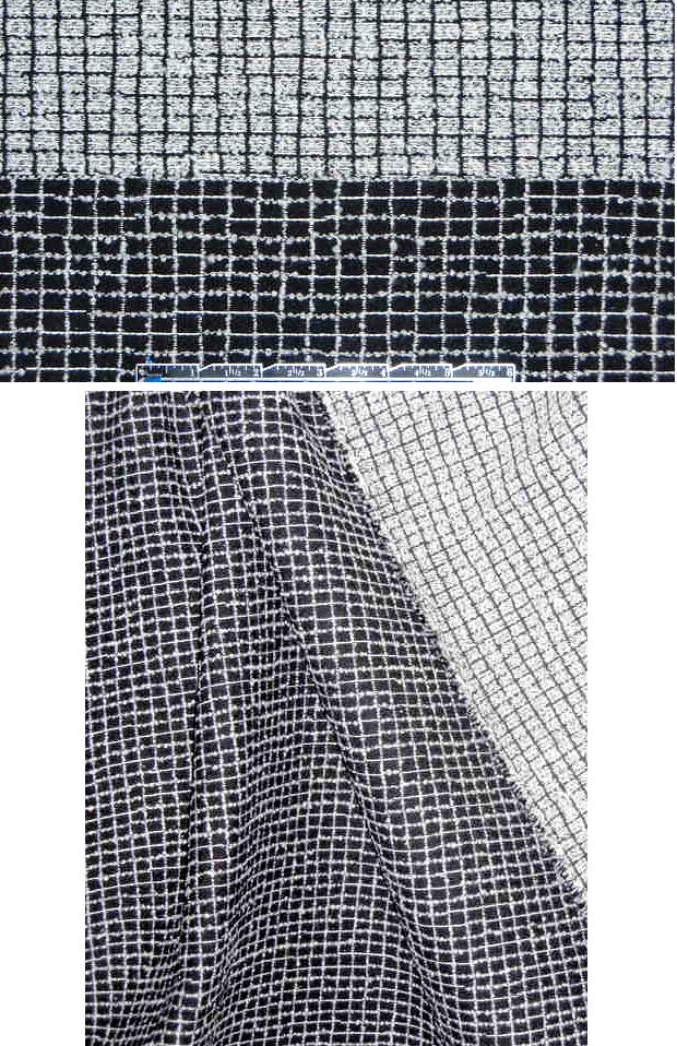 Italian reversible str. windowpane suiting - blk/wht 2.75 yds