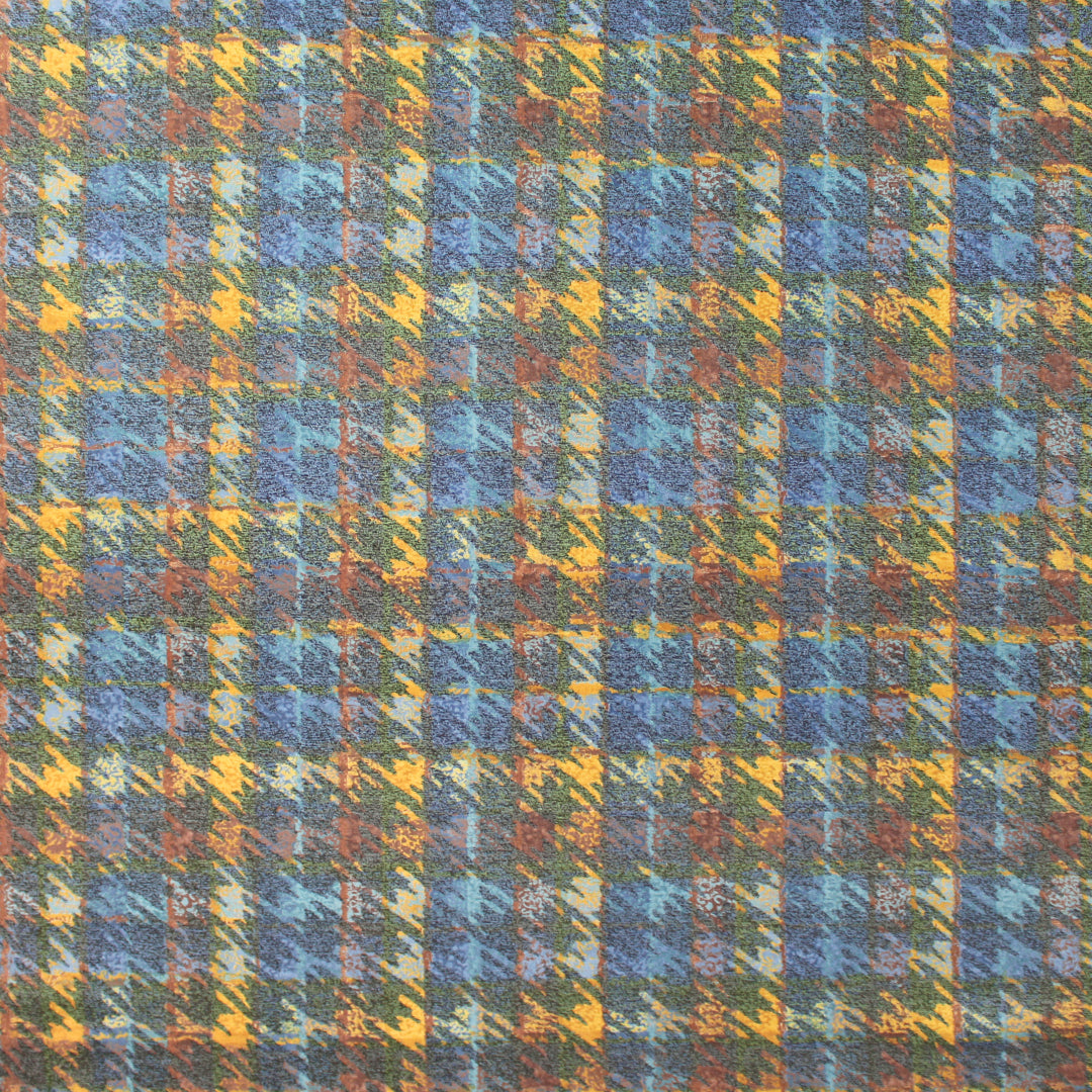 French houndstooth plaid jacquard - golden rod/pine/ocean 1.25 yds