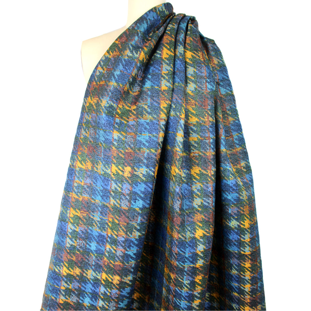 French houndstooth plaid jacquard - golden rod/pine/ocean 1.25 yds