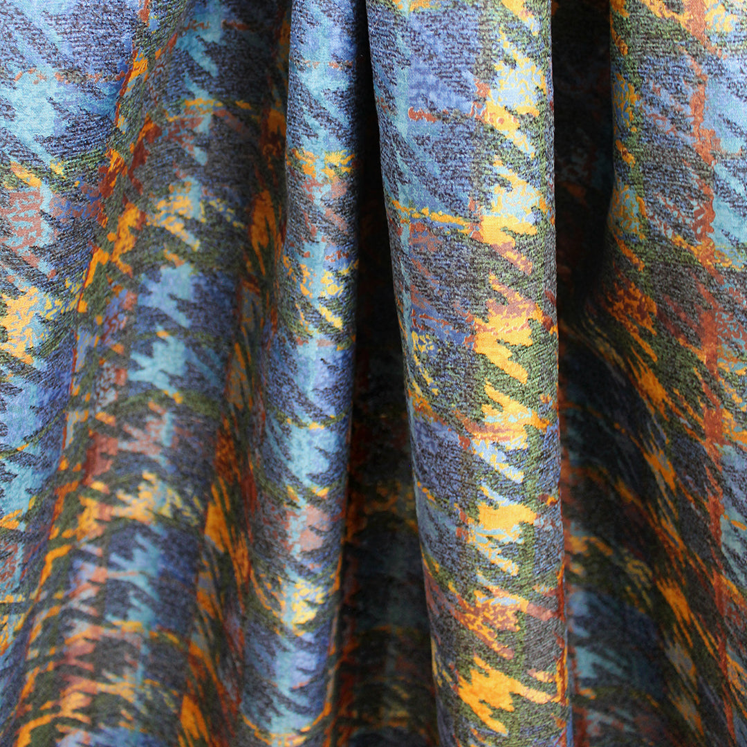 French houndstooth plaid jacquard - golden rod/pine/ocean 1.25 yds
