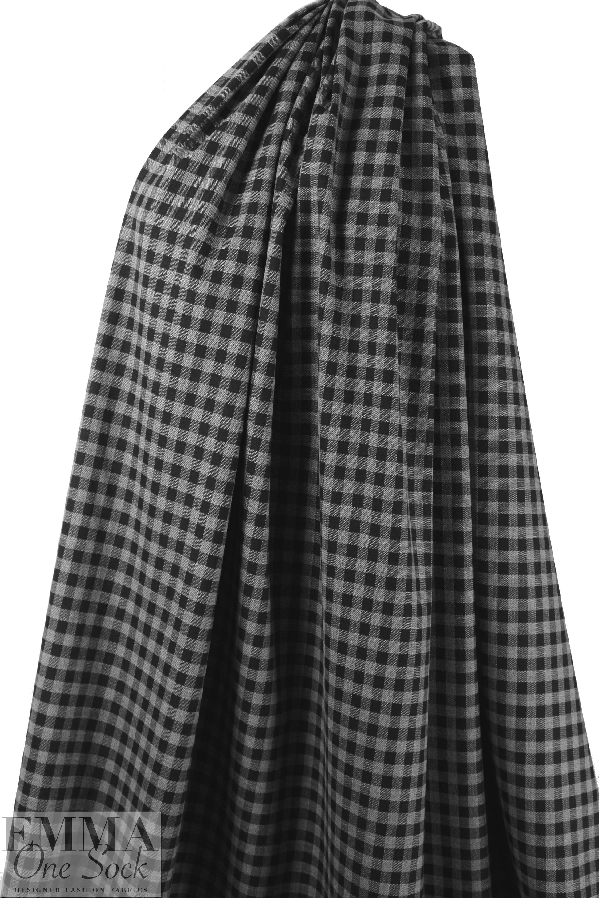 Italian gray/black check yarn dyed stretch woven