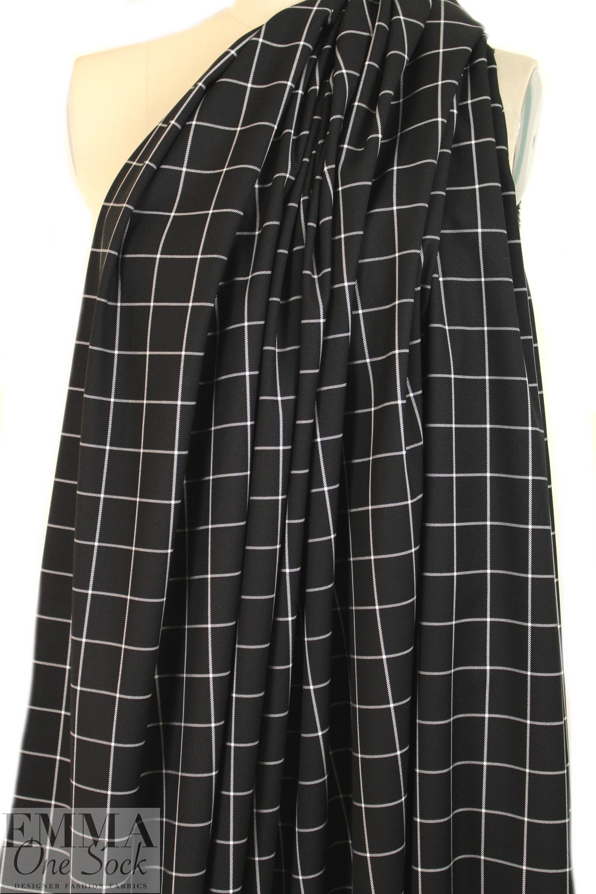 NY designer yarn-dye windowpane cotton stretch twill