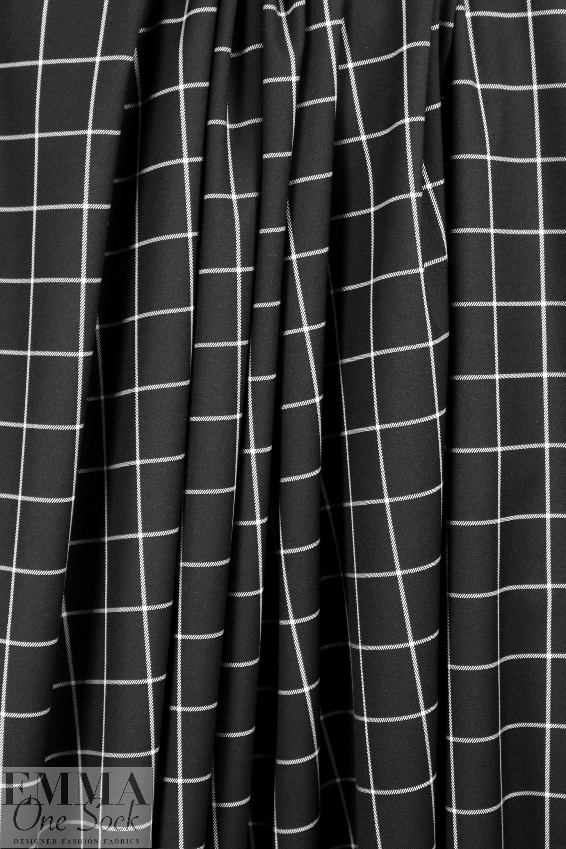 NY designer yarn-dye windowpane cotton stretch twill