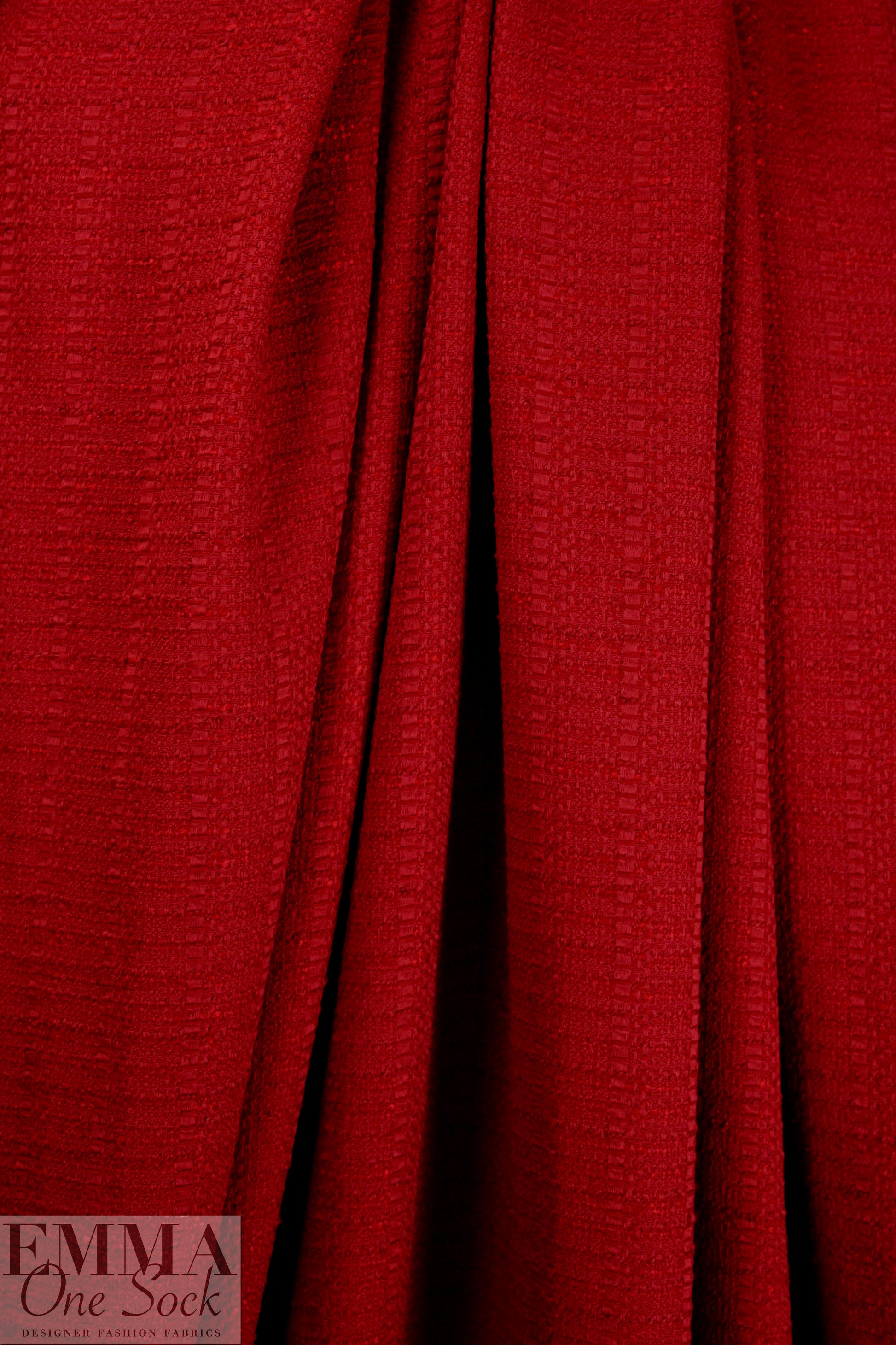 designer deep red textured boucle' suiting 1.5 yd