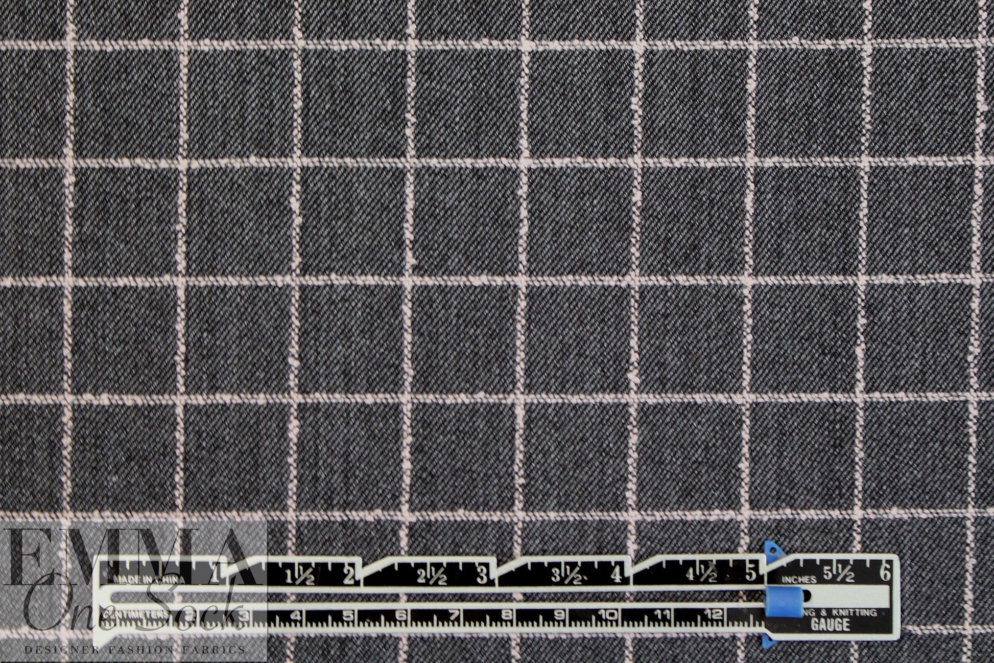 Italian graphite/pink wool blend stretch windowpane suiting
