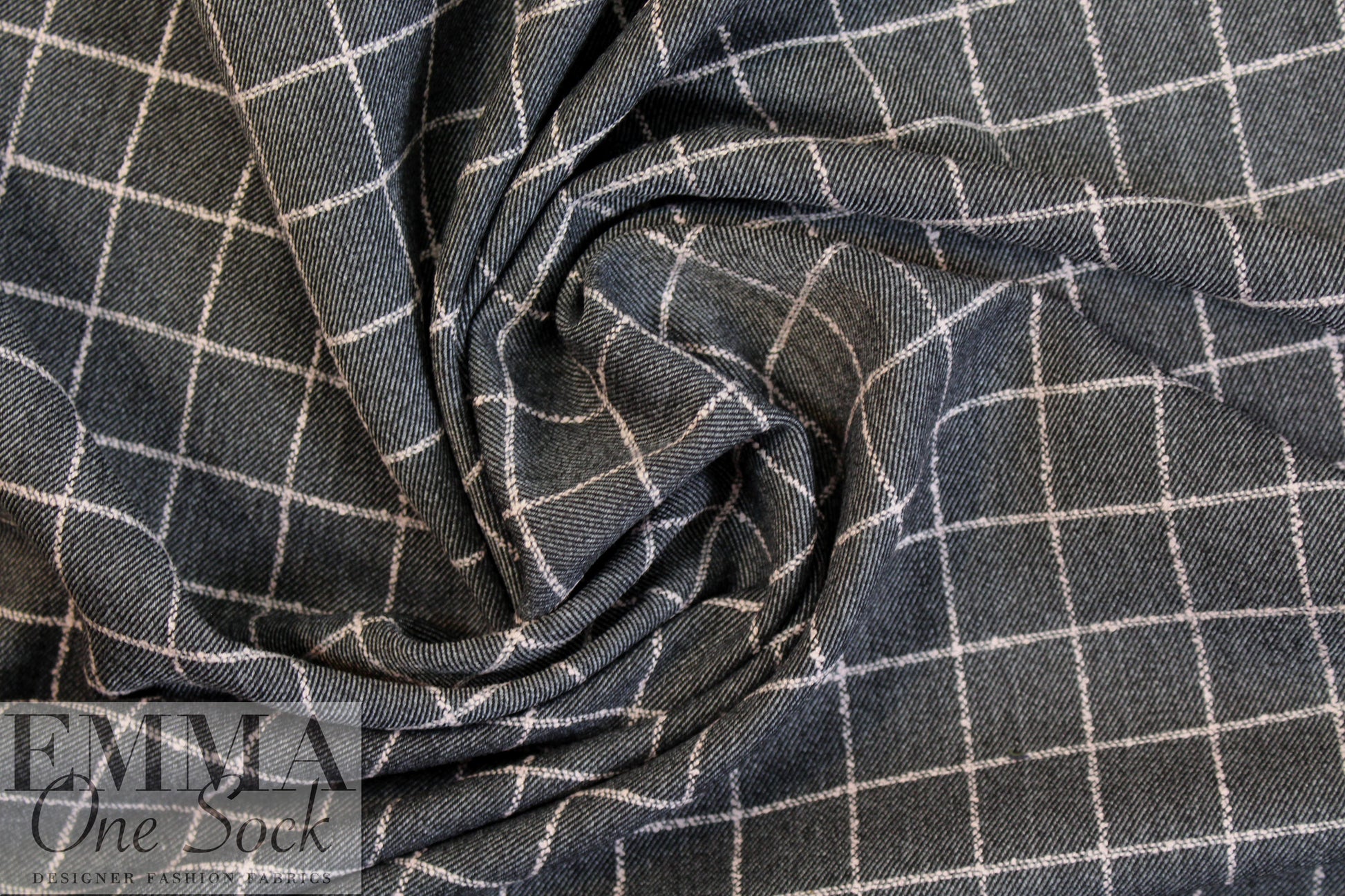 Italian graphite/pink wool blend stretch windowpane suiting 1.25 yds