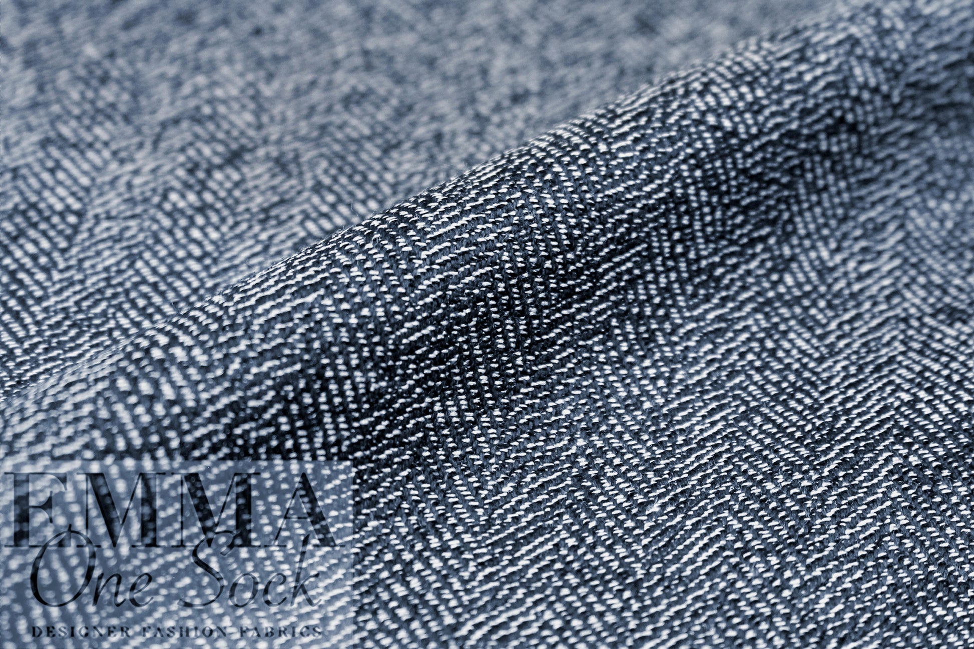NY designer tweedy herringbone wool suiting - indigo/white 1.25 yds
